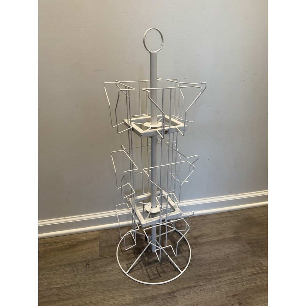 White Metal Rotating Card Display 32in Tall Excellent Condition